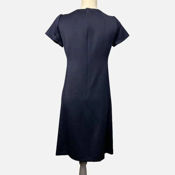 J. Crew Midi Sheath Dress Silk Lined Navy Blue Wool Sz 2 Short Sleeve New - Picture 2 of 8